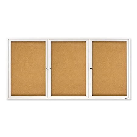 Quartet Enclosed Bulletin Board, Natural Cork/Fiberboard, 72 x 36, Silver Aluminum Frame 2366
